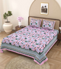 Handmade Pink Floral Block Print Cotton Bedsheet with Pillow Covers – Indian Queen Size Ethnic Bedding Set (BLACKLUXE CRAFTS) - BLACKLUXECRAFTS