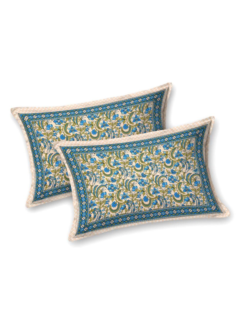 Handmade Cotton Bedsheet with Pillow Covers – Traditional Indian Floral Block Print, King Size Bedspread – Blue & Yellow Ethnic Bedding (BLACKLUXE CRAFTS) - BLACKLUXECRAFTS