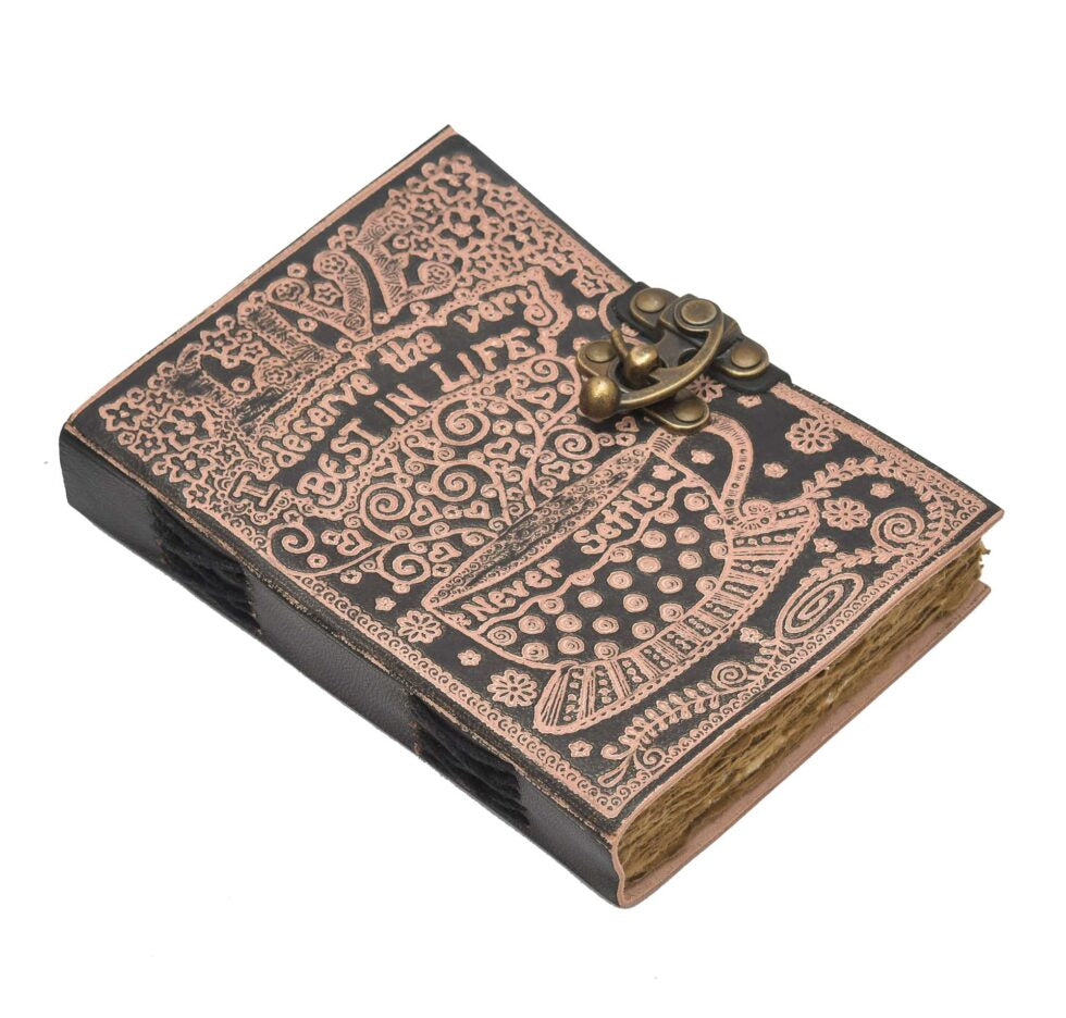 Vintage Leather Notebook with Lock | Motivational Quote Journal Diary “Never Settle – Best in Life” | Inspirational Writing Gift (BLACKLUXE CRAFTS) - BLACKLUXECRAFTS