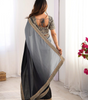Handmade Black & Grey Saree with Golden Border – Elegant Indian Ethnic Wear – Wedding & Party Wear Saree – Artisan Crafted from India (BLACKLUXE CRAFTS)