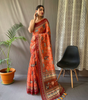 Handmade Indian Saree – Orange Cotton Silk Saree with Traditional Madhubani Print | Elegant Ethnic Wear for Women (BLACKLUXE CRAFTS)