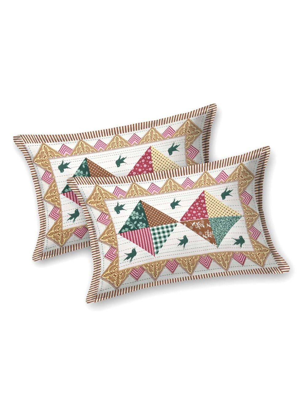 Handmade Cotton Patchwork Bedsheet with Pillow Covers | Indian Ethnic Quilted Design | King Size Bedspread for Global Home Décor (BLACKLUXE CRAFTS) - BLACKLUXECRAFTS