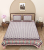 Handmade Cotton Double Bed Sheet with Pillow Covers – Pink & Purple Floral Jaipuri Block Print | Ethnic Indian Bedding (BLACKLUXE CRAFTS) - BLACKLUXECRAFTS