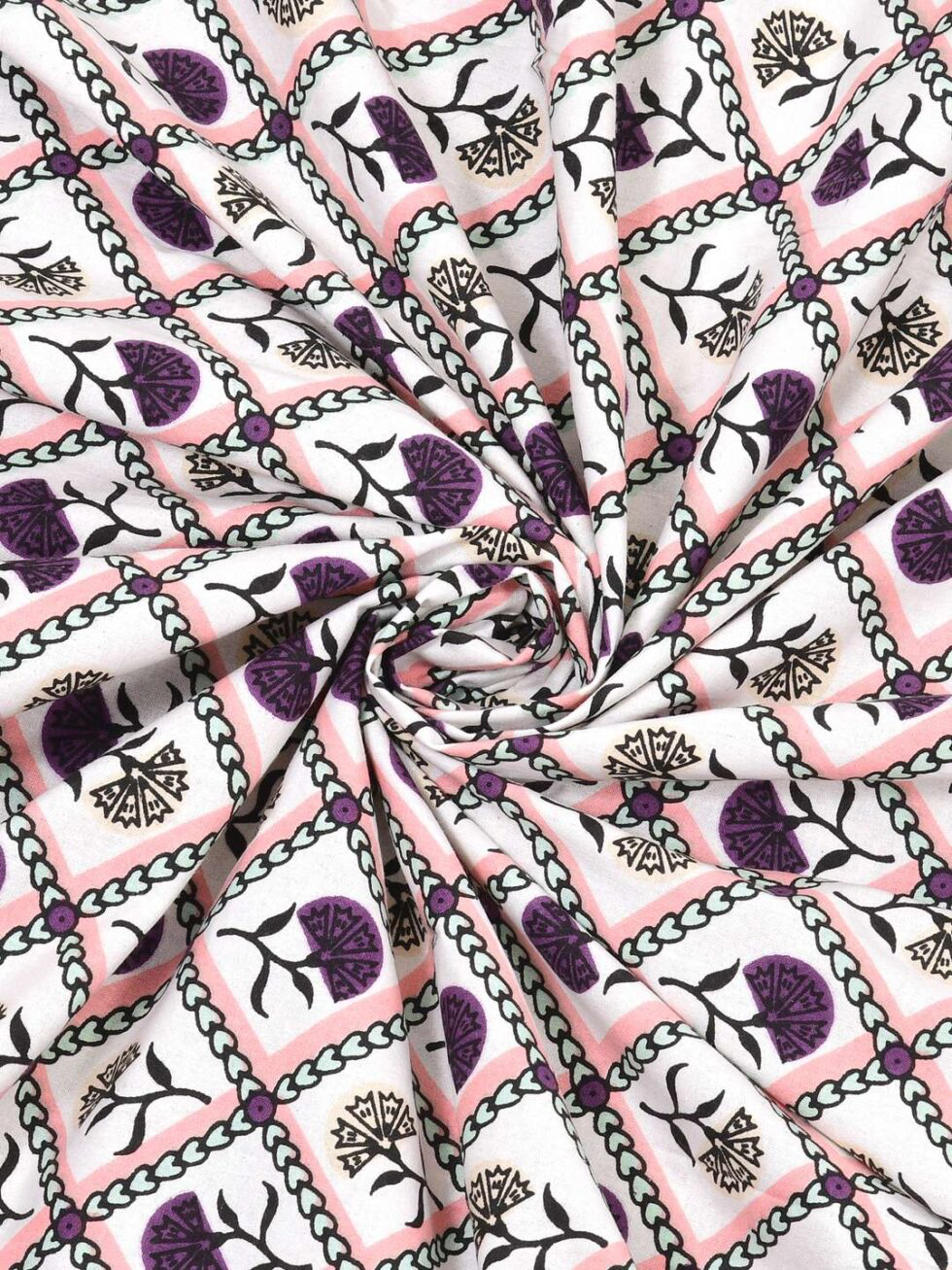Handmade Cotton Double Bed Sheet with Pillow Covers – Pink & Purple Floral Jaipuri Block Print | Ethnic Indian Bedding (BLACKLUXE CRAFTS) - BLACKLUXECRAFTS