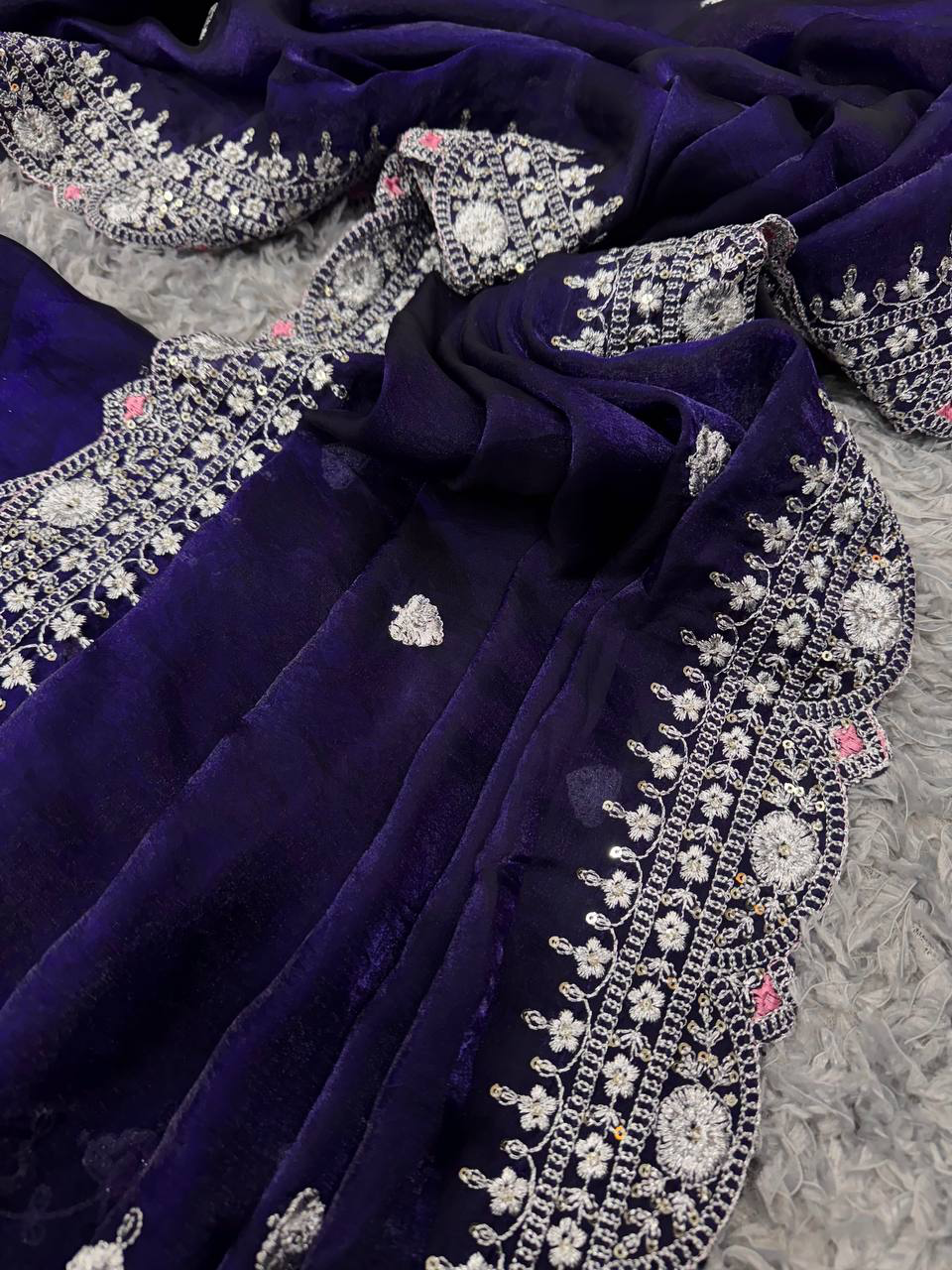 Handmade Indian Navy Blue Embroidered Salwar Sarees | Traditional Ethnic Anarkali Dress with Dupatta – Wedding & Party Wear (BLACKLUXE CRAFTS)