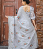 Handmade Silver Grey Embroidered Saree with Floral Work – Elegant Party Wear & Wedding Saree from India (BLACKLUXE CRAFTS)