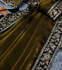 Women’s Luxe Olive-Gold Silk Saree with Heavily Embellished Blouse & Border – Ideal for Evening, Wedding & Reception Wear (BLACK LUXE CRAFTS) - BLACKLUXECRAFTS