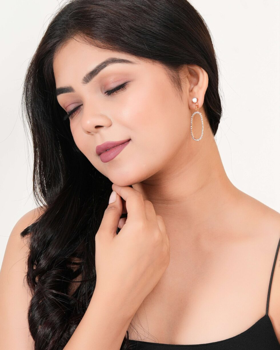 Rose Gold Oval Crystal Drop Earrings Elegant Rhinestone Dangle Jewelry for Women (BLACKLUXE CRAFTS) - BLACKLUXECRAFTS