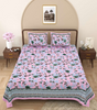 Handmade Pink Floral Block Print Cotton Bedsheet with Pillow Covers – Indian Queen Size Ethnic Bedding Set (BLACKLUXE CRAFTS) - BLACKLUXECRAFTS