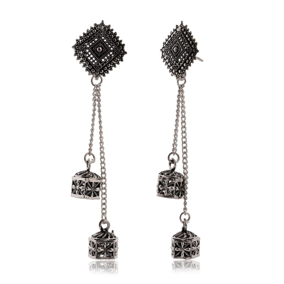 Boho Tribal Oxidized Silver Dangle Earrings Ethnic Long Chain Drop Earrings for Women (BLACKLUXE CRAFTS) - BLACKLUXECRAFTS