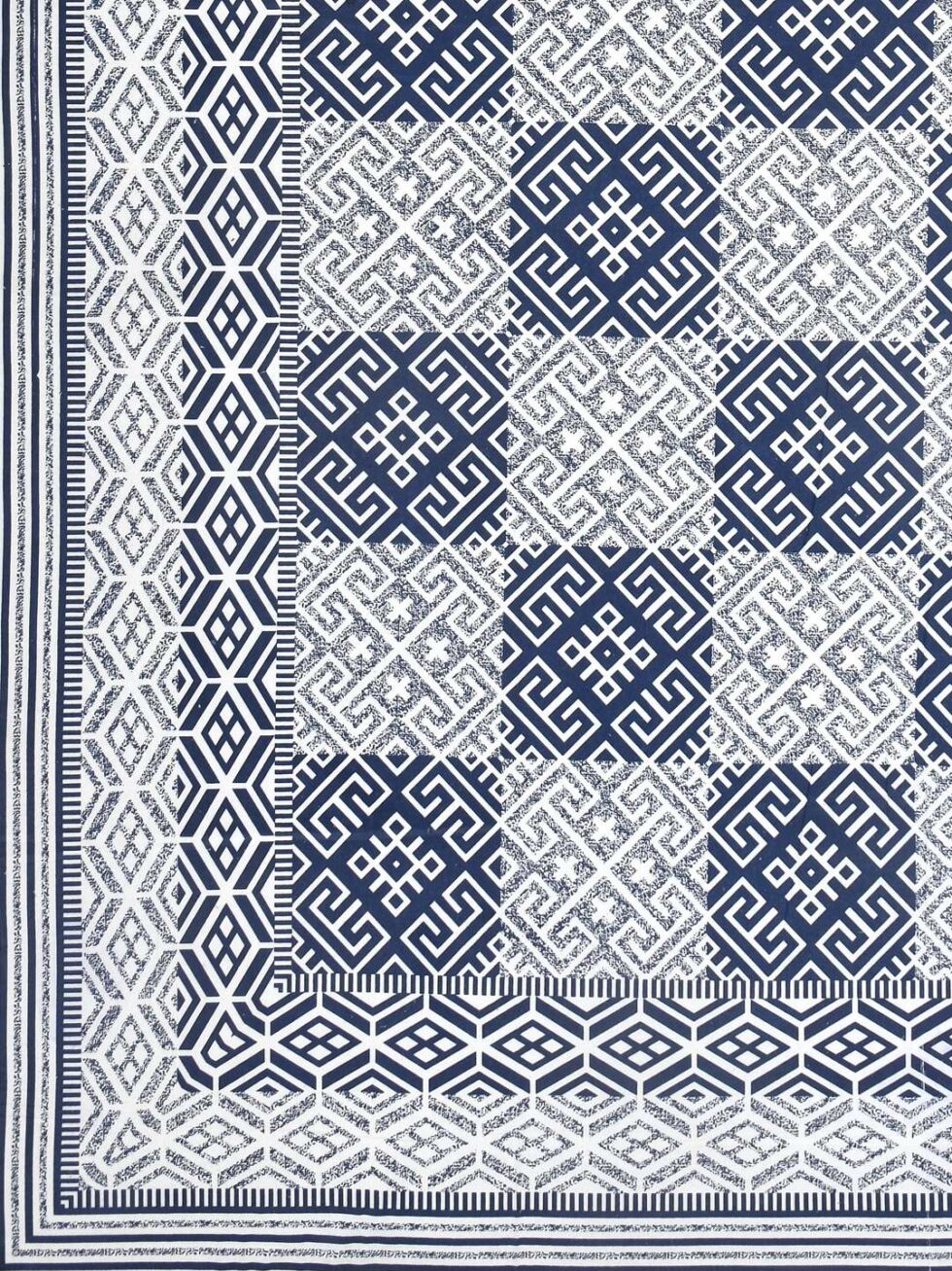 Handmade Cotton Bedsheet with Pillow Covers – Blue White Geometric Hand Block Print | Queen/King Size Bedspread from India (BLACKLUXE CRAFTS) - BLACKLUXECRAFTS