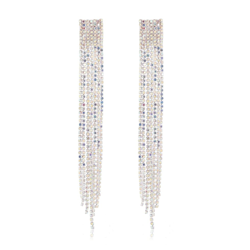 Luxury Silver Rhinestone Tassel Earrings and Choker Necklace Set Sparkling Bridal & Party Jewelry for Women (BLACKLUXE CRAFTS) - BLACKLUXECRAFTS