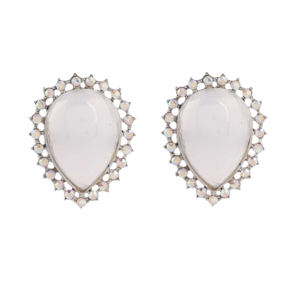 Elegant Teardrop White Crystal Stud Earrings for Women Vintage Style with Sparkling Rhinestone Border (BLACKLUXE CRAFTS) - BLACKLUXECRAFTS