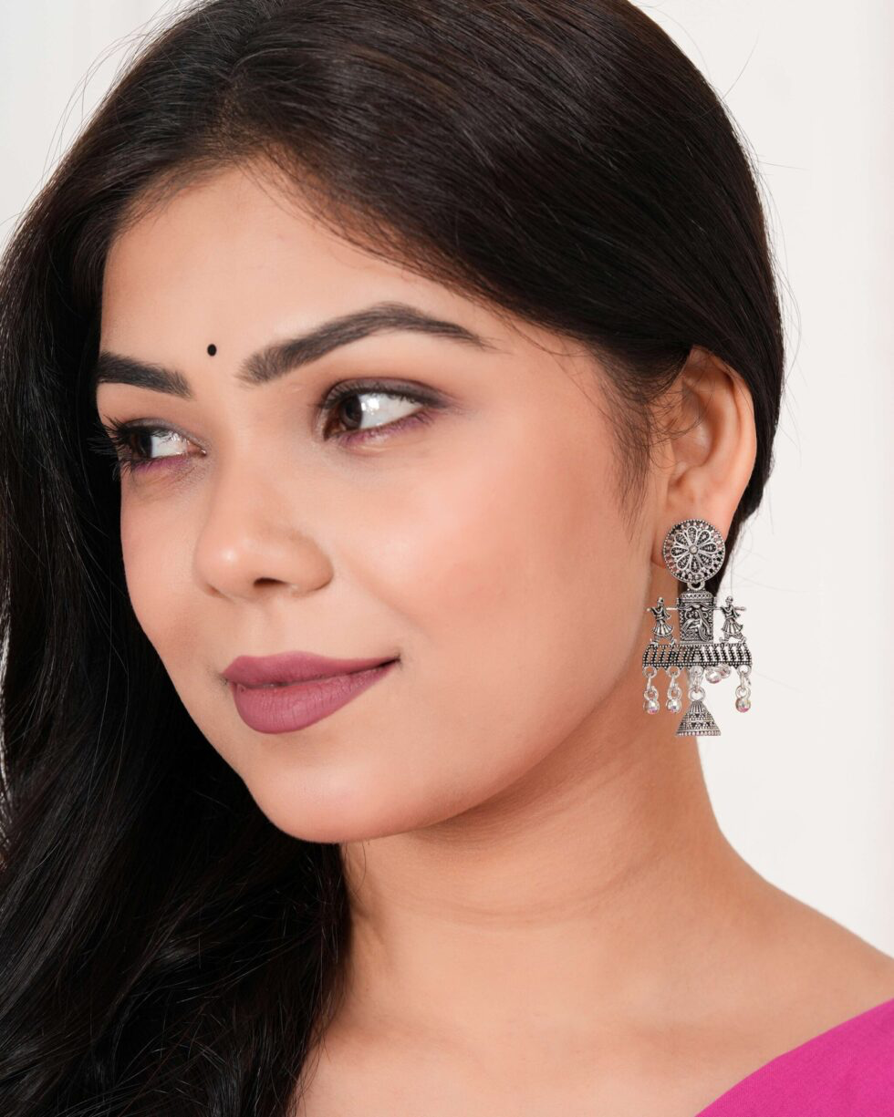 Oxidized Silver Tribal Dance Earrings – Handcrafted Ethnic Jhumka Jewelry for Women (BLACKLUXE CRAFTS) - BLACKLUXECRAFTS