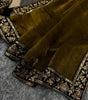 Women’s Luxe Olive-Gold Silk Saree with Heavily Embellished Blouse & Border – Ideal for Evening, Wedding & Reception Wear (BLACK LUXE CRAFTS) - BLACKLUXECRAFTS