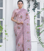 Handmade Pink Floral Embroidered Saree – Elegant Designer Organza Silk Sari for Women | Indian Traditional Wedding & Party Wear – Made in India (BLACKLUXE CRAFTS)