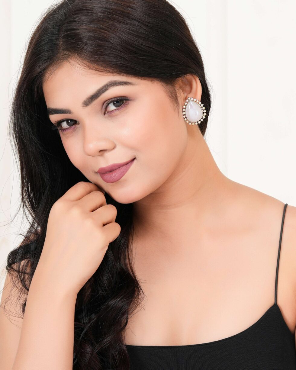 Elegant Teardrop White Crystal Stud Earrings for Women Vintage Style with Sparkling Rhinestone Border (BLACKLUXE CRAFTS) - BLACKLUXECRAFTS