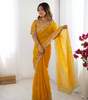Handmade Yellow Georgette Saree with Intricate Embroidery | Indian Ethnic Designer Sari for Wedding & Party Wear – Made in India (BLACKLUXE CRAFTS)