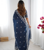 Handmade Navy Blue Embroidered Saree – Elegant Georgette Indian Ethnic Wear | Traditional Party & Wedding Saree for Women Worldwide (BLACKLUXE CRAFTS)