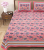 Handmade Pink Floral Cotton Bedsheet Set with Pillow Covers | Indian Block Print Bedspread | Queen Size Bohemian Bedding (BLACKLUXE CRAFTS) - BLACKLUXECRAFTS