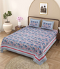 Handmade Cotton Floral Block Print Bed Sheet Set with Pillow Covers – King Size Indian Jaipuri Bedsheet – Grey Blue Traditional Handcrafted Bedding (BLACKLUXE CRAFTS) - BLACKLUXECRAFTS
