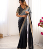 Handmade Black & Grey Saree with Golden Border – Elegant Indian Ethnic Wear – Wedding & Party Wear Saree – Artisan Crafted from India (BLACKLUXE CRAFTS)
