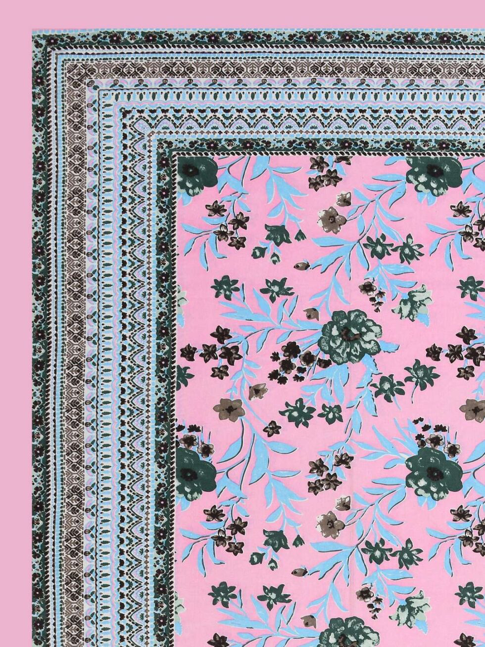 Handmade Pink Floral Block Print Cotton Bedsheet with Pillow Covers – Indian Queen Size Ethnic Bedding Set (BLACKLUXE CRAFTS) - BLACKLUXECRAFTS