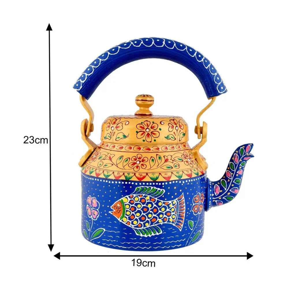 Hand-Painted Aluminium Tea Kettle – 750 ml for kitchen décor Home Décor , Tea Party Serving (BLACK LUXE CRAFTS) - BLACKLUXECRAFTS