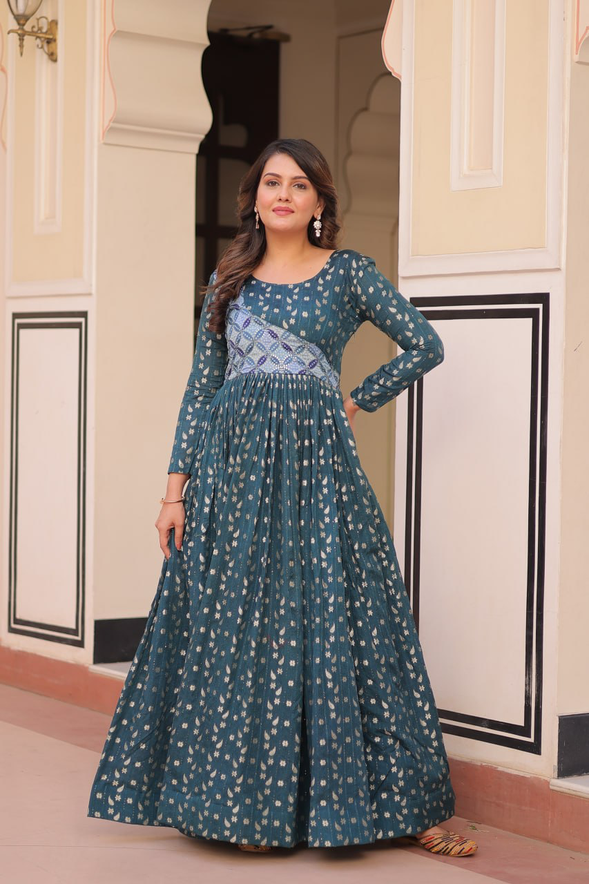 Handmade Indian Anarkali Gown – Maroon Long Maxi Dress with Gold Print | Ethnic Party Wear | Traditional Women’s Outfit from India (BLACKLUXE CRAFTS)