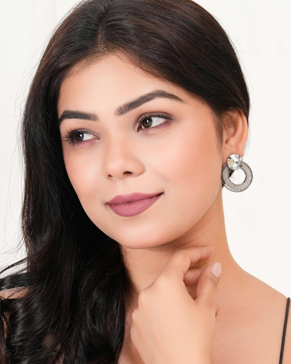 Silver Crystal Hoop Earrings Round Statement Stud Earrings for Women (BLACKLUXE CRAFTS) - BLACKLUXECRAFTS