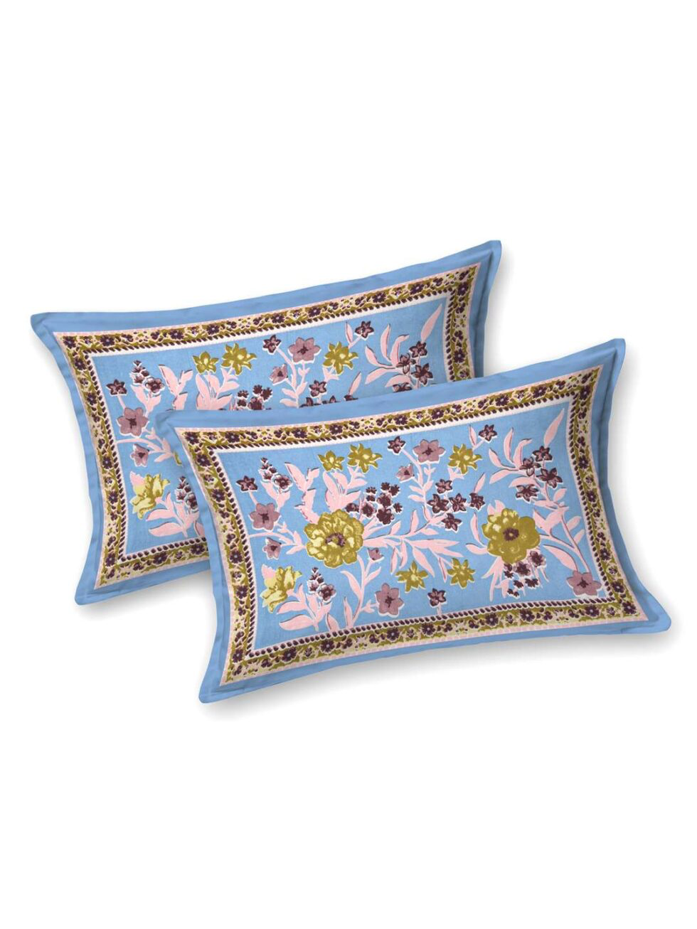 Handmade Blue Floral Cotton Bedsheet with Pillow Covers – Indian Block Print King Size Bedspread | Soft Ethnic Bedding from India (BLACKLUXE CRAFTS) - BLACKLUXECRAFTS