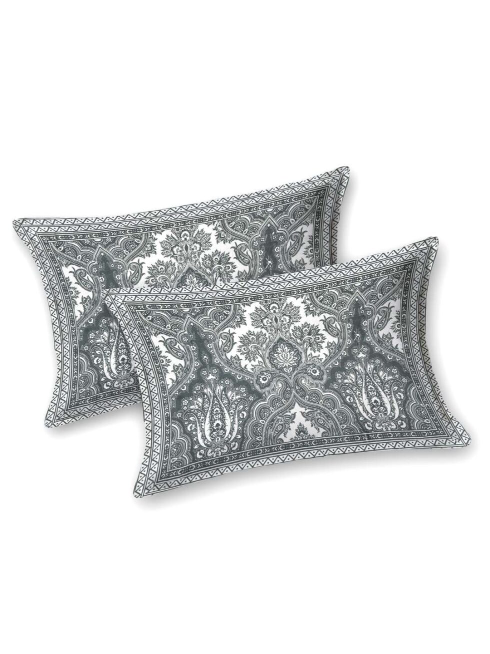 Handmade Cotton Bed Sheet with Pillow Covers – Black & White Paisley Block Print, Queen Size, Ethnic Indian Bedding Set (BLACKLUXE CRAFTS) - BLACKLUXECRAFTS