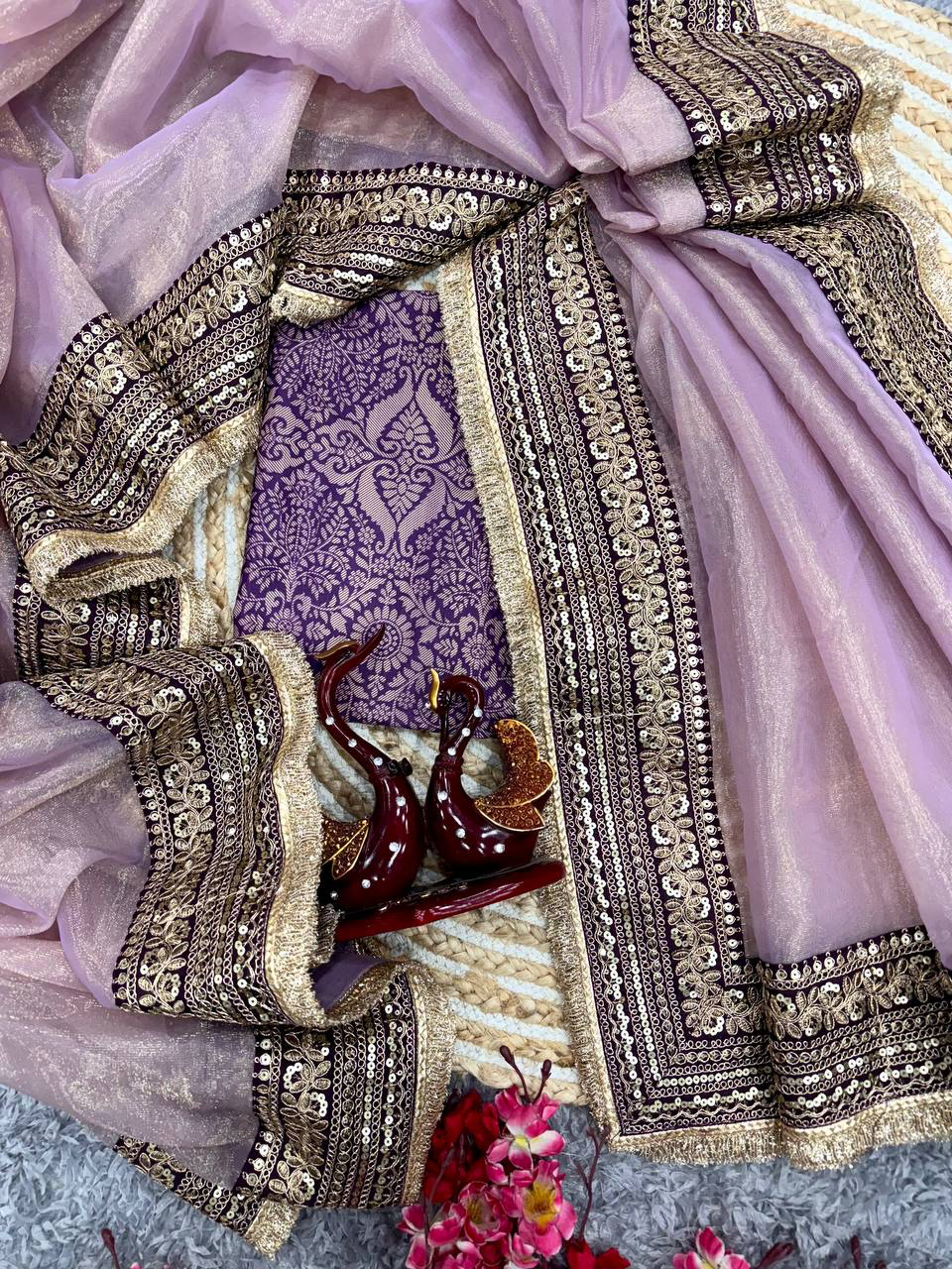 Handmade Designer Banarasi Saree with Zari Border – Elegant Purple & Gold Silk Saree for Wedding & Party Wear | Indian Ethnic Wear (BLACKLUXE CRAFTS)