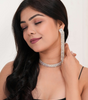 Luxury Silver Rhinestone Tassel Earrings and Choker Necklace Set Sparkling Bridal & Party Jewelry for Women (BLACKLUXE CRAFTS) - BLACKLUXECRAFTS