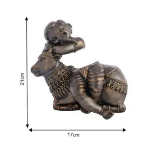 Handmade Baby Ganesha with Cow Idol | Indian Brass Finish Decorative Statue | Hindu God Figurine for Home Temple & Spiritual Gift (BLACKLUXE CRAFTS) - BLACKLUXECRAFTS