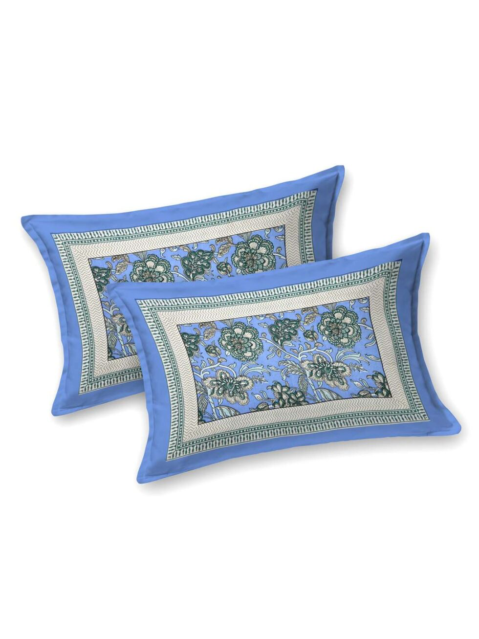 Handmade Cotton Bedsheet with Pillow Covers – Blue Floral Block Print King Size Bedspread from India (BLACKLUXE CRAFTS) - BLACKLUXECRAFTS