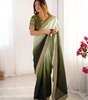 Handmade Olive Green & Light Green Ombre Saree with Golden Border – Indian Ethnic Silk Blend Saree for Women | Festive & Wedding Wear (BLACKLUXE CRAFTS)