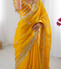 Handmade Yellow Georgette Saree with Intricate Embroidery | Indian Ethnic Designer Sari for Wedding & Party Wear – Made in India (BLACKLUXE CRAFTS)