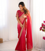 Handmade Pink Ombre Silk Saree with Golden Embroidered Border | Indian Ethnic Party Wear Sari for Women | Festival & Wedding Outfit (BLACKLUXE CRAFTS)