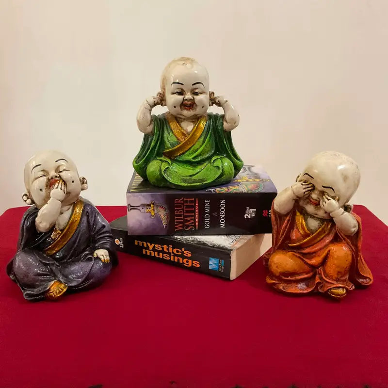 Three Wise Buddha Monk Figurines – See No Evil, Hear No Evil, Speak No Evil Statues for Home, Office & Spiritual Decor (BLACKLUXE CRAFTS) - BLACKLUXECRAFTS