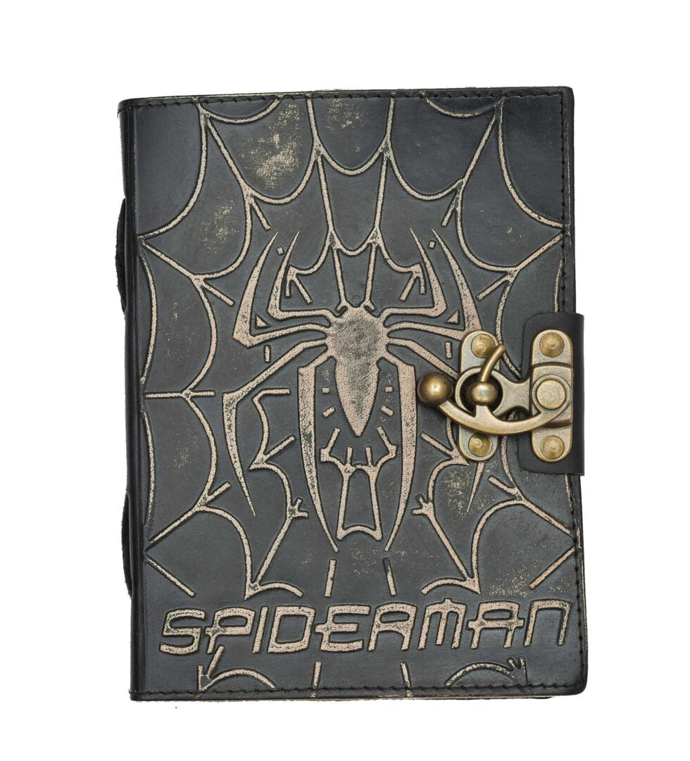 Vintage Spider Web Leather Notebook with Lock | Retro Spiderman Journal Diary for Writing, Sketching & Gifting ( BLACKLUXE CRAFTS) - BLACKLUXECRAFTS
