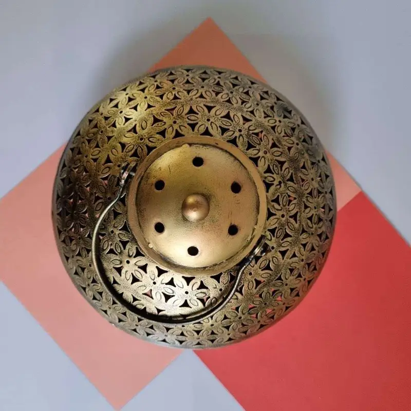 Handmade Brass Incense Burner with Lid | Indian Traditional Sambrani Dhoop Holder | Decorative Aromatherapy Diffuser & Home Decor (BLACKLUXE CRAFTS) - BLACKLUXECRAFTS
