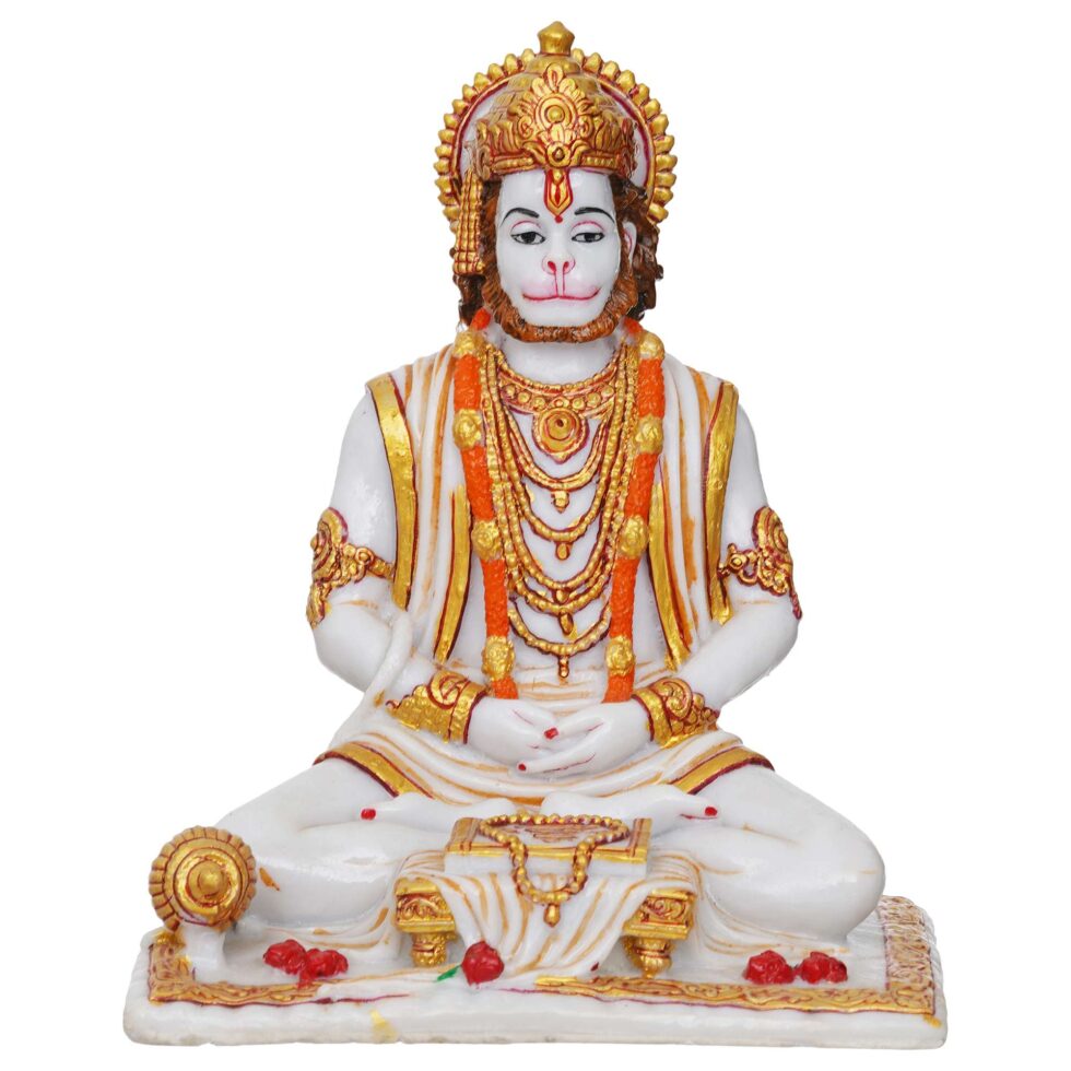 White Marble Finish Lord Hanuman Idol | Hindu God Statue for Home Temple & Spiritual Décor (BLACKLUXE CRAFTS) - BLACKLUXECRAFTS
