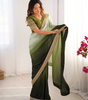 Handmade Olive Green & Light Green Ombre Saree with Golden Border – Indian Ethnic Silk Blend Saree for Women | Festive & Wedding Wear (BLACKLUXE CRAFTS)