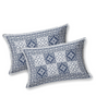 Handmade Cotton Bedsheet with Pillow Covers – Blue White Geometric Hand Block Print | Queen/King Size Bedspread from India (BLACKLUXE CRAFTS) - BLACKLUXECRAFTS