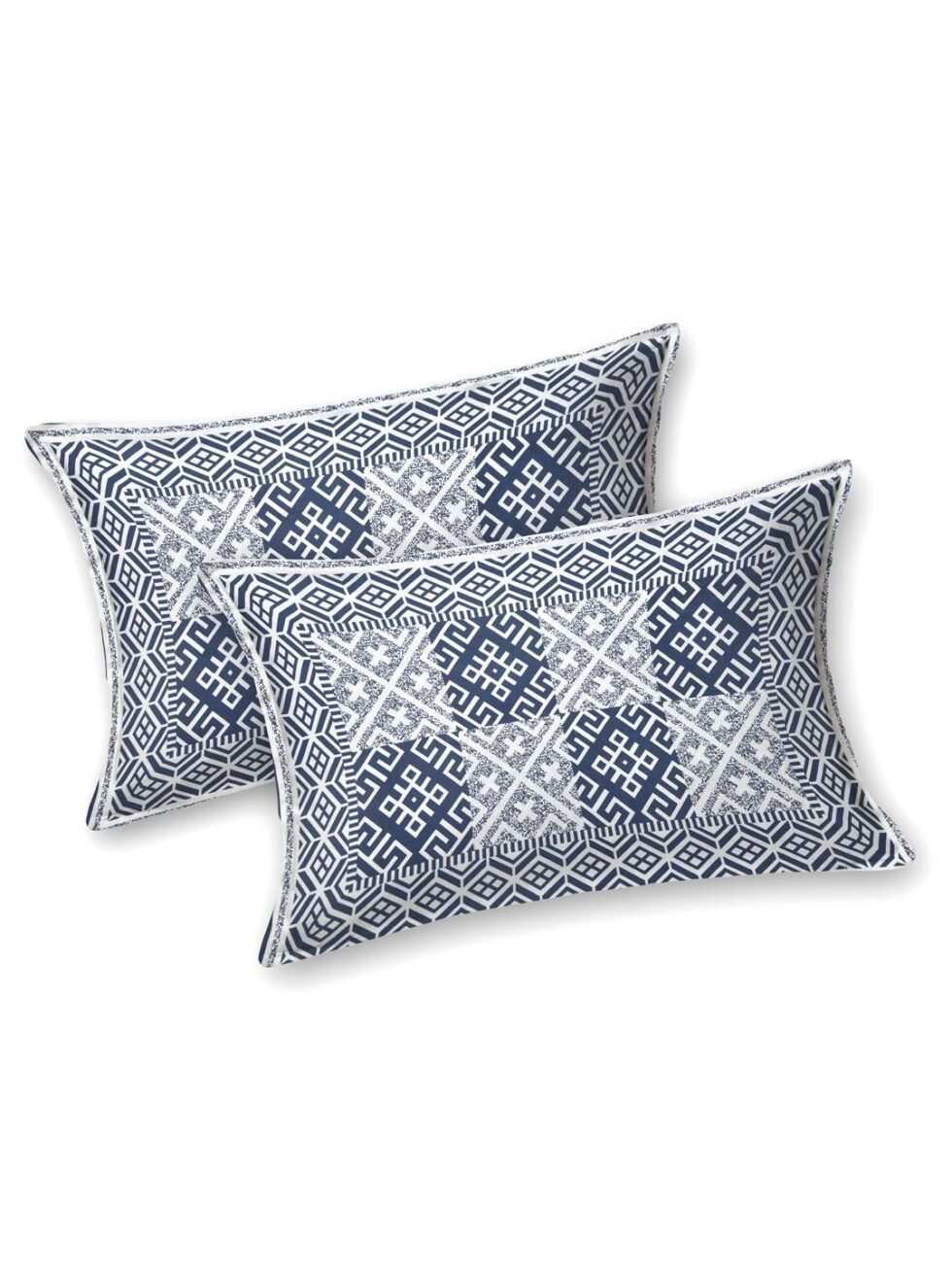 Handmade Cotton Bedsheet with Pillow Covers – Blue White Geometric Hand Block Print | Queen/King Size Bedspread from India (BLACKLUXE CRAFTS) - BLACKLUXECRAFTS