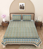 Handmade Cotton Bedsheet with Pillow Covers – Traditional Indian Floral Block Print, King Size Bedspread – Blue & Yellow Ethnic Bedding (BLACKLUXE CRAFTS) - BLACKLUXECRAFTS