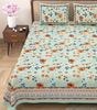 Handmade Indian Cotton Bedsheet with Pillow Covers – Aqua Green Floral Block Print King Size Bedspread – Ethnic Jaipuri Home Décor (BLACKLUXE CRAFTS) - BLACKLUXECRAFTS