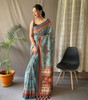 Handmade Turquoise Blue Kalamkari Print Saree – Traditional Indian Ethnic Wear – Pure Cotton Soft Saree with Tassels – Artisan Crafted from India (BLACKLUXE CRAFTS)