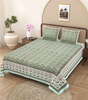 Handmade Cotton Floral Bedsheet with Pillow Covers – Green Pink Block Print King Size Bedspread | Indian Handcrafted Bedding (BLACKLUXE CRAFTS) - BLACKLUXECRAFTS